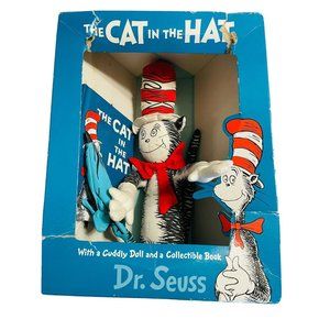 Dr Seuss The Cat in the Hat Cuddly Plush Doll & Collectible Book Box Set Vintage